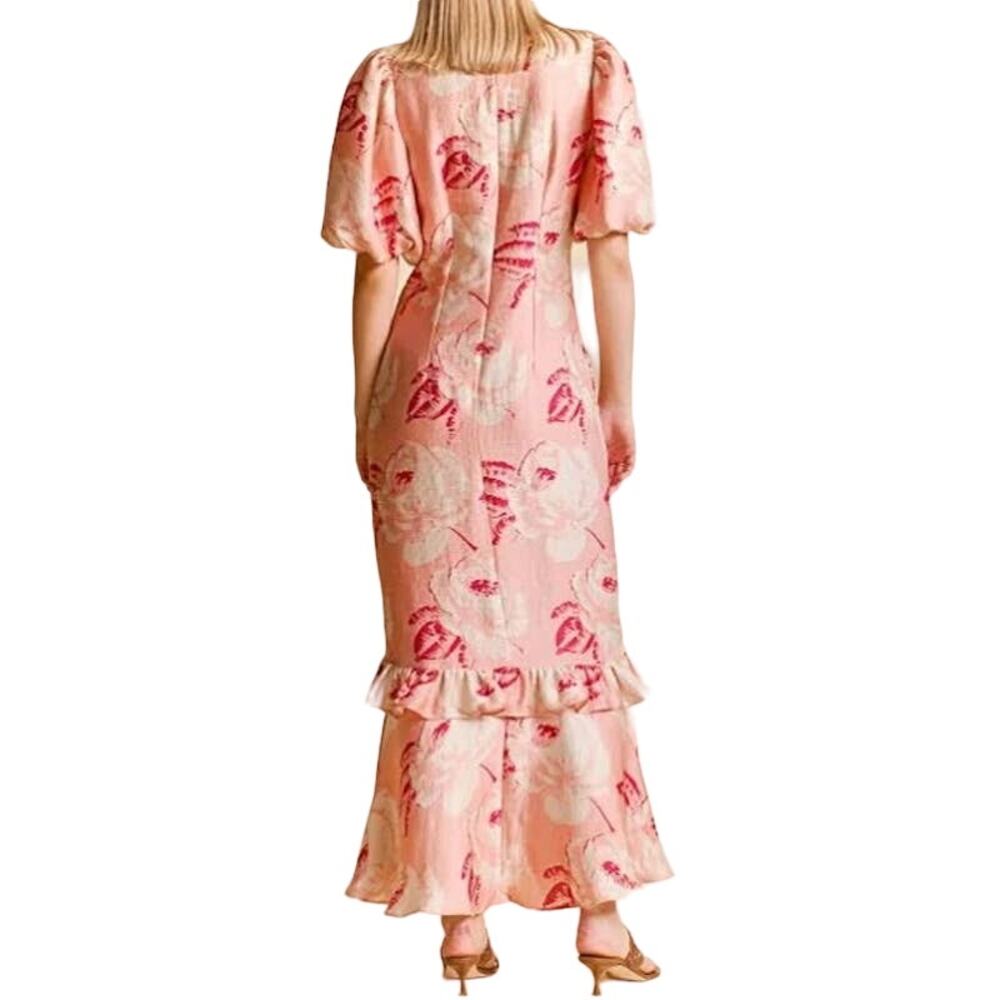 by TIMO $527 Vintage Rose Floral Ruffle Maxi Dress Size L - Picture 2 of 12